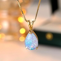 YIREPIN Kalung Liontin Opal Tetesan Air Perhiasan Opal Api Rantai Kotak Berlapis Emas 18K untuk Wanita