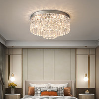Lustre de plafond en cristal avec cadre en fer, atmosphérique et luxueux, lampe ronde LED moderne et simple pour salon, chambre, hôtel, villa, décoration