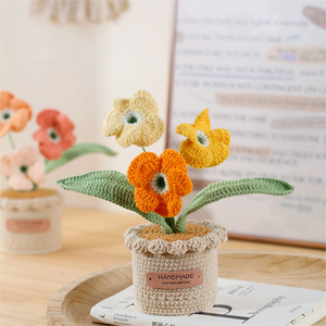 Nuova Decorazione per Auto e Ufficio: <span class=keywords><strong>Fiore</strong></span> di Lana all'Uncinetto Fatto a Mano, <span class=keywords><strong>Primula</strong></span> Artificiale in Vaso - Product Image 5