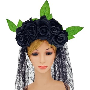 The Dead Headpiece Rose Floral Crown Veil Disfraz <span class=keywords><strong>de</strong></span> Halloween Diadema mexicana - Product Image 3