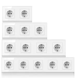 มาตรฐานเยอรมัน 250V16A Quintuple สวิตช์ผนังซ็อกเก็ต 5 AC กระจกเต็มรูปแบบแผงแก้วคริสตัล 250V16A Quintuple สวิตช์ผนังซ็อกเก็ต