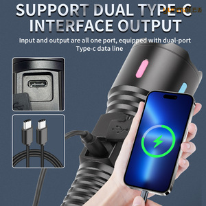 ยุนมัยไฟฉายแบบชาร์จไฟได้แบบสองหัว 2500mAh LED แสงสีขาวจอแสดงผลดิจิตอลประเภทซีชาร์จไฟฉายยุทธวิธีระยะไกล - Product Image 5