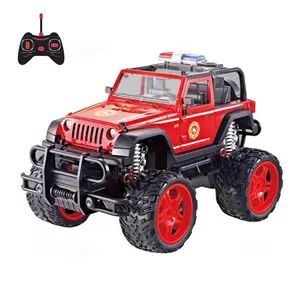 Mobil Remote Control api skala 1:16, kendaraan Off-Road roda besar merah polisi dengan simulasi realistis