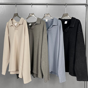 Marca de moda Otoño/Invierno 400G Terry Tops con cuello desgastado, lavado, Estilo Vintage suelto Unisex camisas de manga larga - Product Image 1