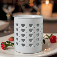Brûleur d'huiles essentielles en céramique blanc en forme de cœur ouvert pour la Saint-Valentin, brûleur de cire, diffuseur d'arômes et d'encens aux graines
