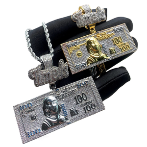 Collar con Colgante de Billete de <span class=keywords><strong>100</strong></span> Dólares con Incrustaciones de Circonitas, Joyería para Hombre, Estilo Urbano, Venta al por Mayor - Product Image 1