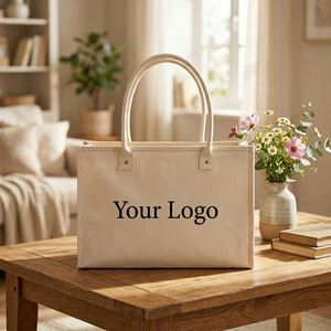 Custom Extra Large Cotton Canvas Letter Pattern <b>Tote</b> Shopping <b>Bag</b> Hand Made Mens Reusable Long Handle <b>with</b> Zipper <b>Pockets</b> - Product Image 4