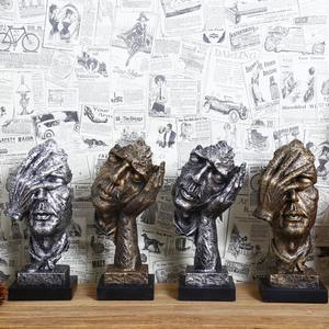 Arte il silenzio è scultura in oro Retro ornamento in resina artigianato charm oggetti decorazione per la casa figura scultura - Product Image 4