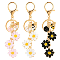 Porte-clés Lettre avec Fleur et Abeille pour Femmes et Filles - Breloque Initiale pour Sac à Dos, Sac à Main ou Cartable