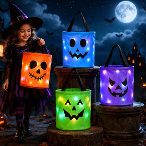 Nuova Borsa per Caramelle di <span class=keywords><strong>Halloween</strong></span> con Luci LED, Riutilizzabile a Forma di Zucca, Borsa per Bambini, Sacchetto Regalo per Feste di <span class=keywords><strong>Halloween</strong></span> - Product Image 2