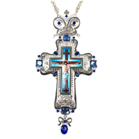 Croix pectorale orthodoxe en argent plaqué avec icône de Jésus crucifié et diamant bleu, cadeau spirituel pour évêque ou église