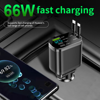 2 câbles rétractables 66W, chargeur de voiture rétractable, chargeurs pour téléphone portable, chargeur de voiture 4 en 1 pour iPhone