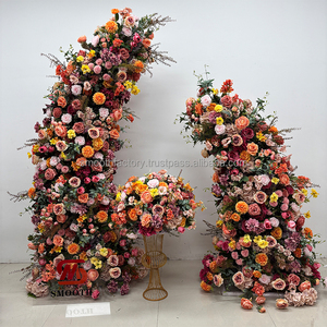 Arche florale de luxe LEDA faite à la main, motif marguerite orange et rose, pour toile de fond de mariage extérieur, personnalisable, idéale pour la Saint-Valentin, avec fonctionnalité souple - Product Image 4