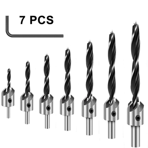 Juego de brocas avellanadoras de 7 piezas con 1 llave hexagonal gratis para carpintería y herramienta de escariador de tornillos para <span class=keywords><strong>prensa</strong></span> de taladro - Product Image 1