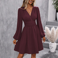 Nouvelle robe vintage automne/hiver à épaules dénudées, coupe trapèze, avec manches lanternes et détails plissés à la taille