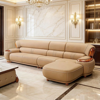 Canapé d'angle de luxe classique en cuir pleine fleur, durable, inclinable, style européen pour salon