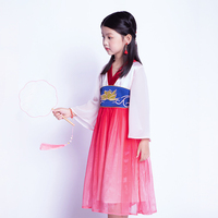 Robe de Hanfu pour filles avec broderie de lotus, tissu princesse, bordure contrastée, Hua Mulan, robe de Noël pour les célébrations culturelles des enfants