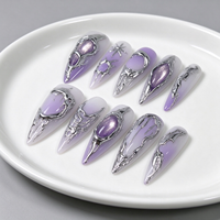 Patchs de manucure en métal texturé lilas dégradé, faits à la main, ongles transparents effet blush, ongles personnalisables pour usage professionnel