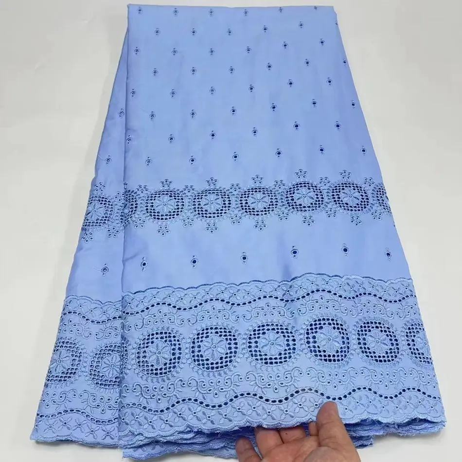 2024 Baby Blue High Quality Swiss Voile Lace In Switzerland 100% Cotton African Dry Polish Lace Men Fabric For Wedding Party