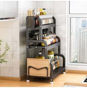 Nouvelle étagère de rangement de cuisine multifonctionnelle en fer, design moderne et durable, support à trois niveaux pour bouteilles d'assaisonnement et couteaux - Product Image 6