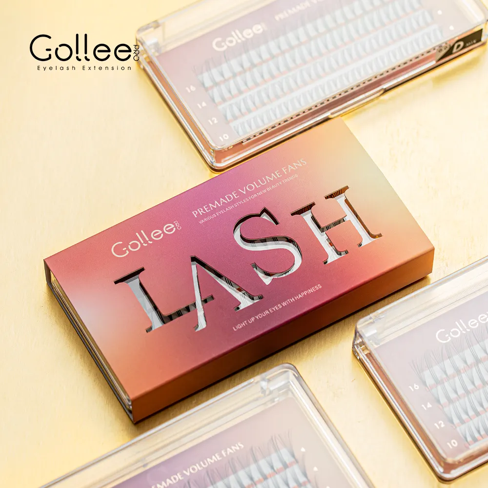 Gollee C Cc D Curl 9-16Mm Venta al por mayor Ventiladores prefabricados sueltos Bandejas de volumen Easy Fan Extensión de Pestañas/Easy Fan Lashes/Premade Lash Fan