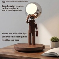 Lampe de table créative sur le thème de la lune pour chambre à coucher et canapé ; Pièce décorative en bois massif, lampe haut de gamme à trois couleurs et intensité réglable, respectueuse des yeux