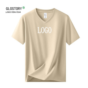 T-shirt basic estiva a maniche corte in misto cotone e modal da <span class=keywords><strong>uomo</strong></span> con logo personalizzato, unisex, casual, con <span class=keywords><strong>scollo</strong></span> a V, per <span class=keywords><strong>uomo</strong></span> e donna. - Product Image 1