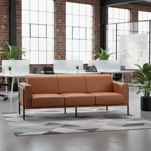 Sofá de Oficina de Dos Plazas de Diseño Moderno Matis, Tapizado en Cuero, con Cojines Extraíbles, Estructura Metálica con Tuberías Visibles, Comercial - Product Image 4