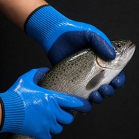 Gants tricotés bleus avec revêtement en latex froissé, gants de protection imperméables antidérapants pour la manipulation du poisson, l'agriculture, la cueillette en jardin