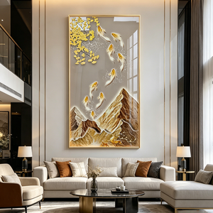 Framed Acrylic Wall Art With Backlight Gold Frame Scenic Mountain Fish Design Home Decoration Print <b>Crystal</b> Porcelain Painting - Product Image 4