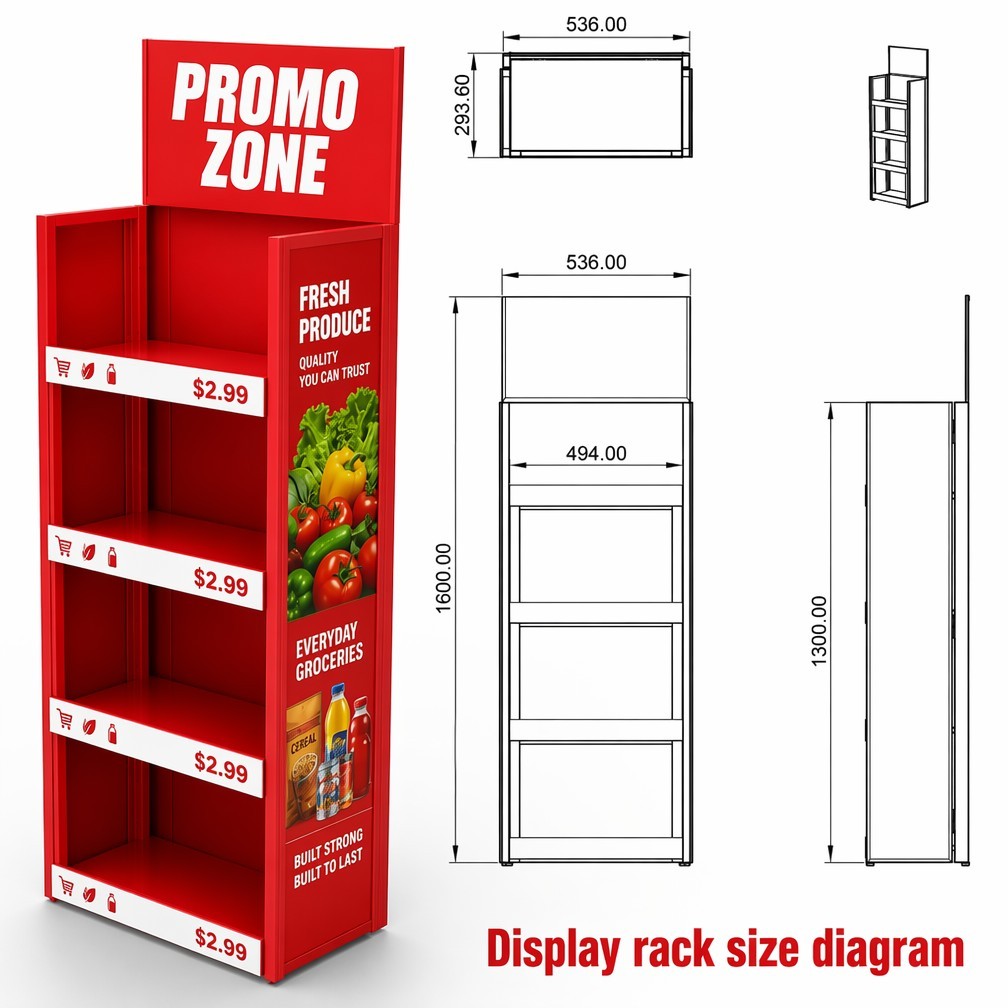 Apache Custom Retail Display Rack 4-Way 4-Tier Metal Aisle Merchandiser Knock Down End-Cap Stand for Grocery Store OEM ODM — view 2
