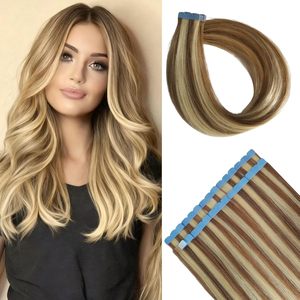 Extensiones de <span class=keywords><strong>Cabello</strong></span> Adhesivas Marrón <span class=keywords><strong>Rubio</strong></span>, <span class=keywords><strong>Cabello</strong></span> Humano Sin Costuras de 22 Pulgadas, Color Mixto P4-27 #   613 #   Extensiones de <span class=keywords><strong>Cabello</strong></span> Humano Real con Cinta Adhesiva - Product Image 3