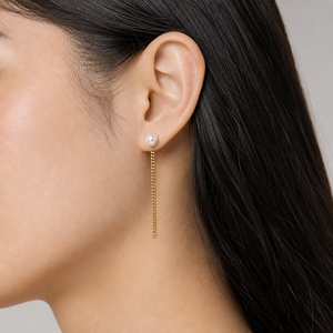 Pearl <b>Chain</b> Drop <b>Earrings</b> Stainless Steel 14K Gold Vacuum Plated Long Curb <b>Chain</b> Imitation Pearl <b>Stud</b> <b>Earrings</b> - Product Image 5
