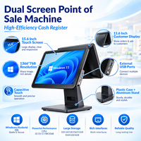 Système de point de vente tout-en-un avec double écran 15,6''+11,6'', caisse enregistreuse POS, support en aluminium, système de point de vente de bureau pour les magasins de détail