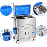Chariot d'anesthésie en acier inoxydable pour bloc opératoire avec poteau porte-perfusion, tiroirs, armoire, plateau latéral et poubelle pour usage chirurgical