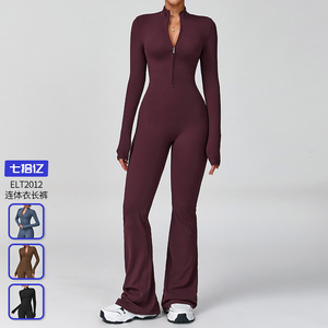 Mono de yoga de manga larga para mujer, body de entrenamiento de alta sujeción, mono de gimnasio sin costuras, ropa deportiva - Product Image 1