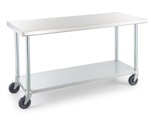 Commercial Stainless Steel <b>Worktable</b> Stainless Steel Commercial Work Table with Galvanized Legs and Casters Hotel Restaurant - Product Image 2