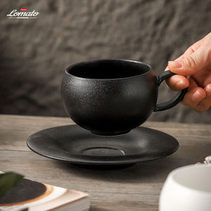 Tasse à café et soucoupe en céramique mate en gros, 300 ml, forme œuf |   Conception de poignée portable pour les achats en gros dans les cafés et restaurants - Product Image 2