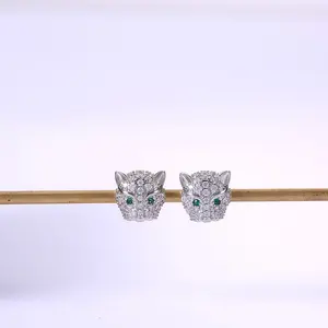 New Style White full drilled zircon leopard head Stud earrings Temperament all match earrings for women