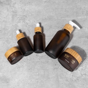 Sinh Thái Sang Trọng Mờ Hổ Phách Lọ Thủy Tinh Với Nắp Tre <span class=keywords><strong>15Ml</strong></span> 30Ml 50Ml 100Ml 200Ml Tre Mỹ Phẩm Lọ Vàng Hotstamping Logo Emboss - Product Image 6