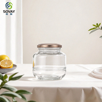 Conteneur alimentaire en verre arrondi multi-spécifications, pot en verre transparent de 150 ml à 500 ml, pot à couvercle vissé réutilisable pour l'emballage alimentaire