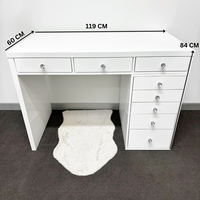 Ensemble de coiffeuse moderne avec miroir de studio LED blanc, grande table de maquillage en verre avec 2 étagères latérales et 7 tiroirs