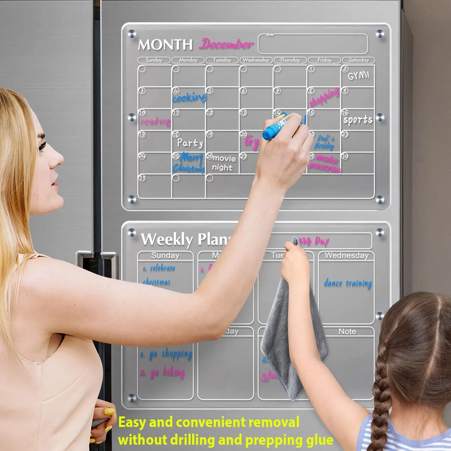 Myway Factory Direct Custom 17 "x 12" Acryl Magnetic Monatlicher und wöchentlicher Dry Erase Board Kalender für Kühlschrank