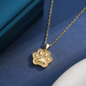 Cute Zirconia Pet Paw Print Necklace 18K Gold Plated Cat Dog Footprint Pendant Necklace Minimalist Jewelry for <strong>Animal</strong> <strong>Lovers</strong> - Product Image 4