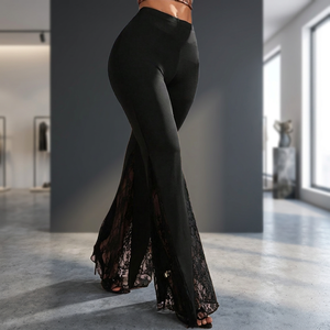 Pantalones de Mujer Estilo Vintage, Corte Bootcut, Cintura Alta, Panel de Encaje, Corte Regular, Color Negro Sólido, Transpirables, Estilo Club, Marca STYLE DE MAISON - Product Image 3