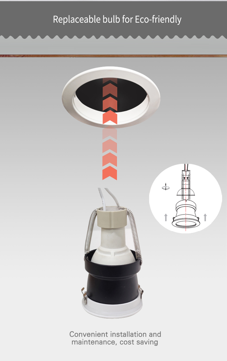 Round Anti Glare Downlights Mr16 Housing Pure Aluminium 50000 Life Span
