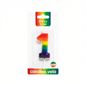 Velas de Cumpleaños con Número 1, Color Arcoíris, 6 cm, Party Love Candles - Product Image 2