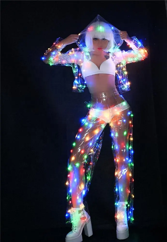 Sexy colourful LED lights Performance clothes Music Festival Nightclub Singer Dance Team DJ Disco dancing Costume