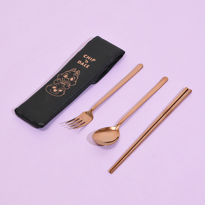 Populaire Classique Portable En Cuir En Acier Inoxydable Vaisselle Assiettes Ensembles Vaisselle Ensemble - Product Image 2