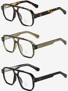 小物 H OPTICAL DOUBLE BRIDGE SQUARE 2023 Square Double Bridge Eyeglasses Frame with Magnetic Clip-On